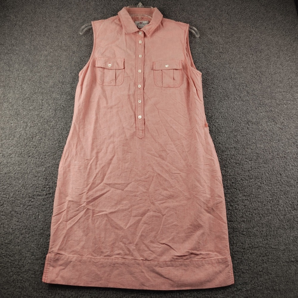 Vineyard Vines Womens Salmon Cotton Oxford Sleeveless Shirt Dress Size 8 Preppy